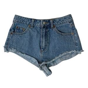 Y2K Topshop Denim Jean Micro Womens Shorts Size 4 Kiri Frayed Hem Daisy Dukes
